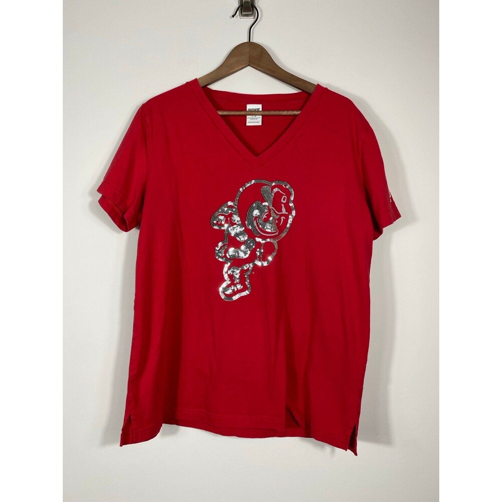 Victoria’s Secret PINK Red Sequin Brutus Buckeye V-Neck Tee – Size Large